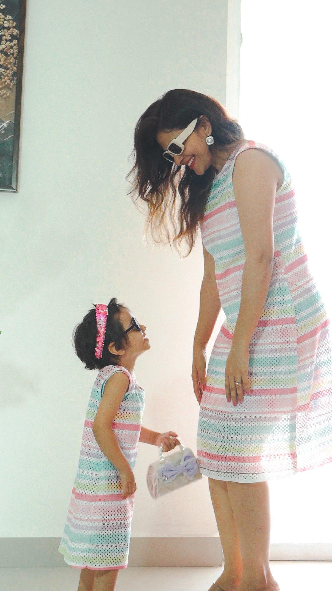 Pastel Harmony Mother-Daughter Dress Set with Soft Striped Elegance Pastel Harmony Mother-Daughter Dress Set with Soft Striped Elegance