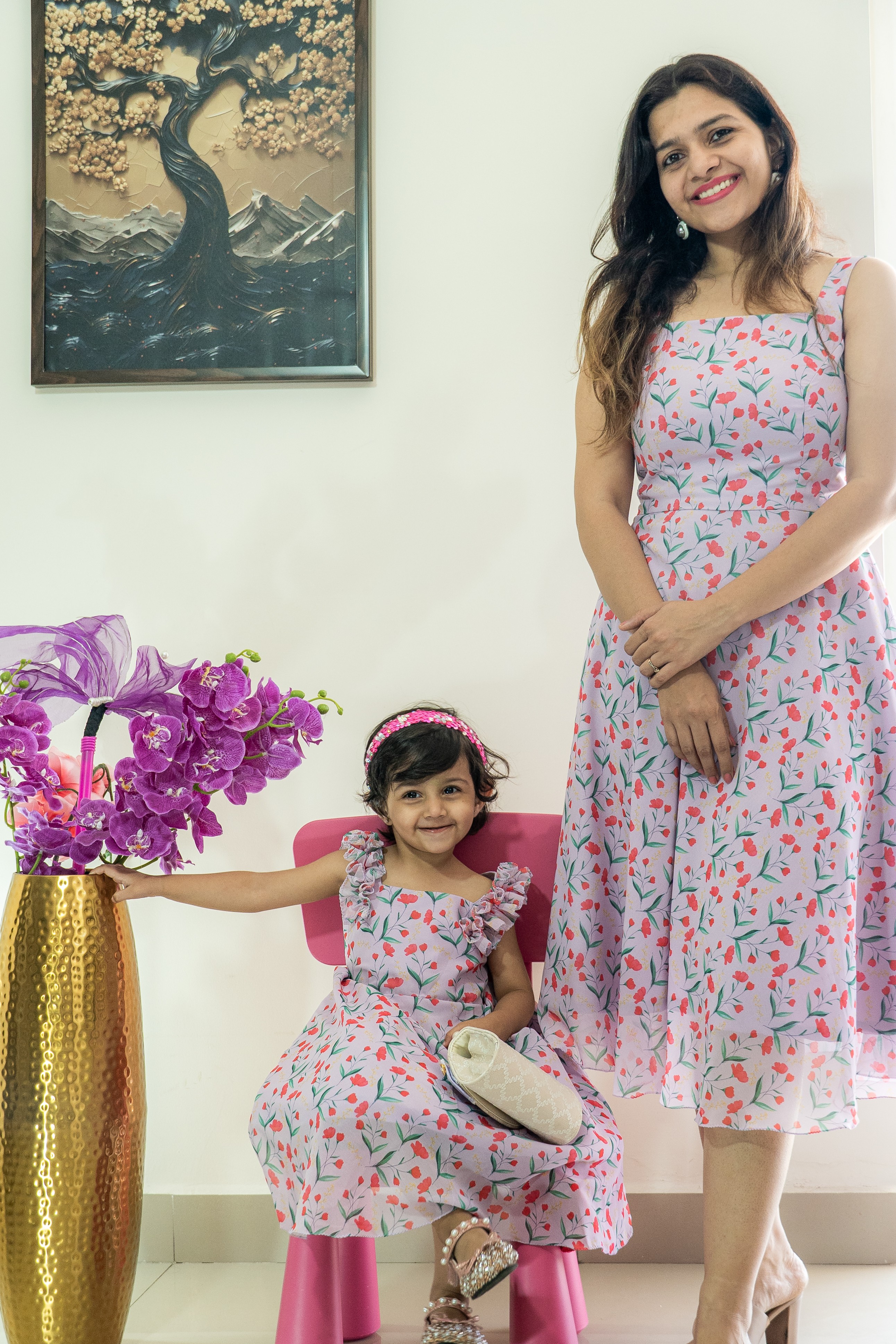 Lilac Blossom Mother-Daughter Dress Set with Charming Bow Accent Lilac Blossom Mother-Daughter Dress Set with Charming Bow Accent