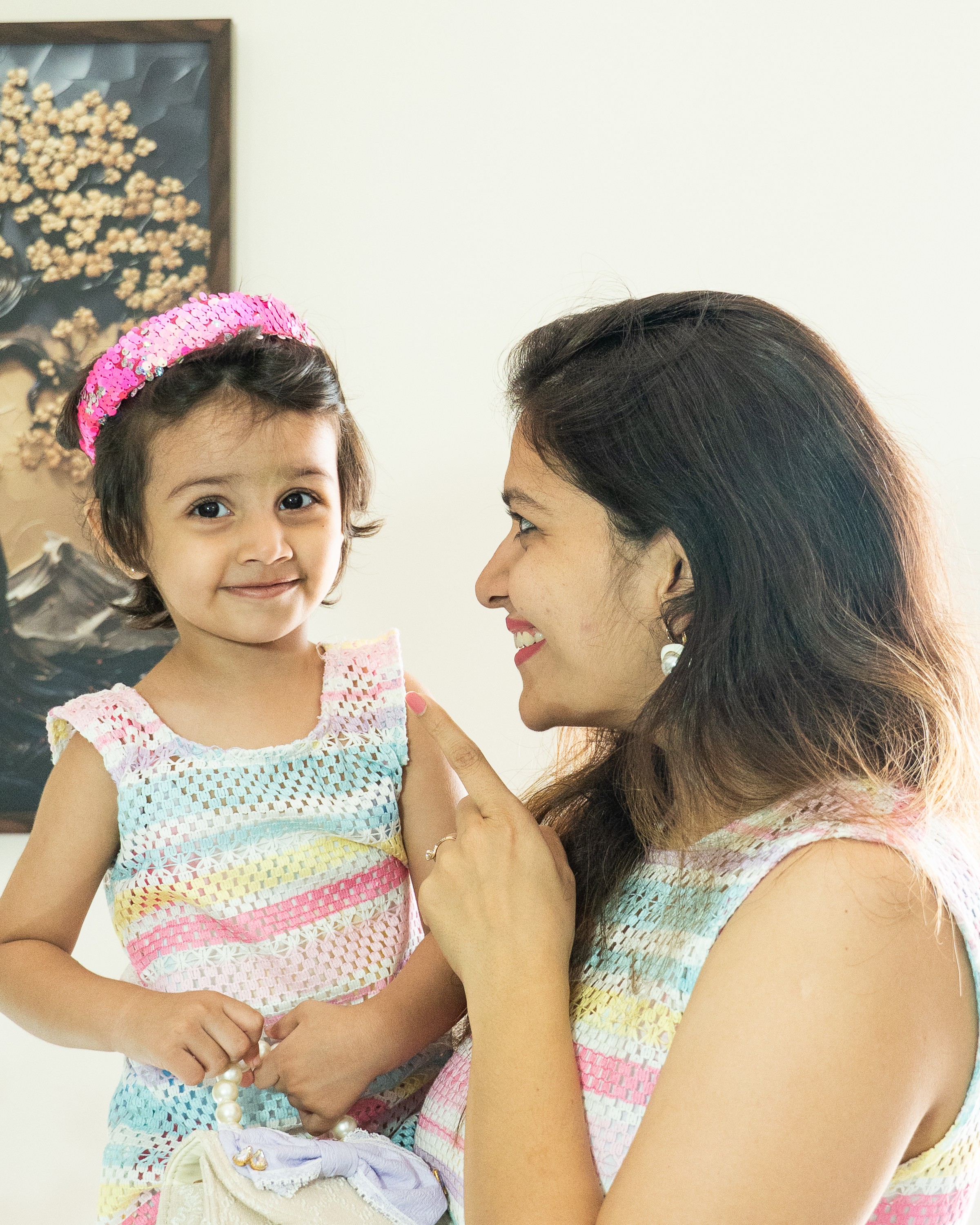 Pastel Harmony Mother-Daughter Dress Set with Soft Striped Elegance Pastel Harmony Mother-Daughter Dress Set with Soft Striped Elegance