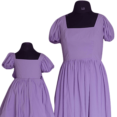 Lavender Puff Sleeve Back Bow Mother and Daughter Dress Set Lavender Puff Sleeve Back Bow Mother and Daughter Dress Set