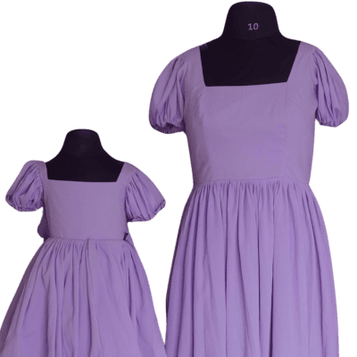 Lavender Puff Sleeve Back Bow Mother and Daughter Dress Set Lavender Puff Sleeve Back Bow Mother and Daughter Dress Set